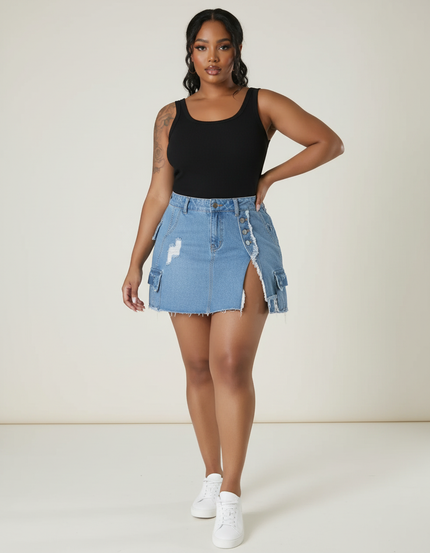 Jupe Jean Délavée Déchirée Décontractée