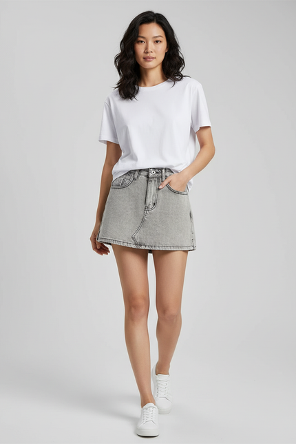Jupe Jean Gris Délavé Mini Décontractée