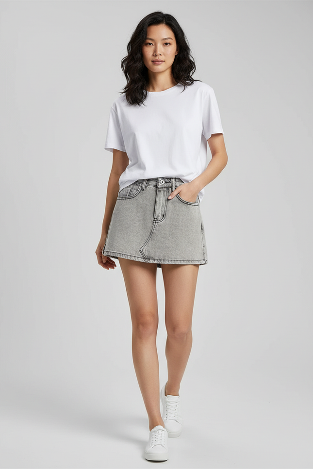 Jupe Jean Gris Délavé Mini Décontractée