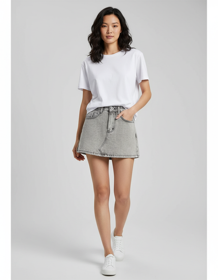 Jupe Jean Gris Délavé Mini Décontractée