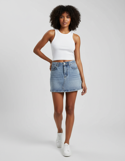 Jupe Jean Taille Haute Mini Décontractée
