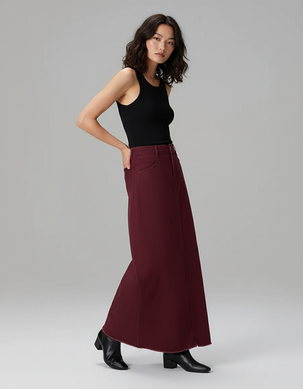 Jupe Jean Longue A-Line Bordeaux Chic