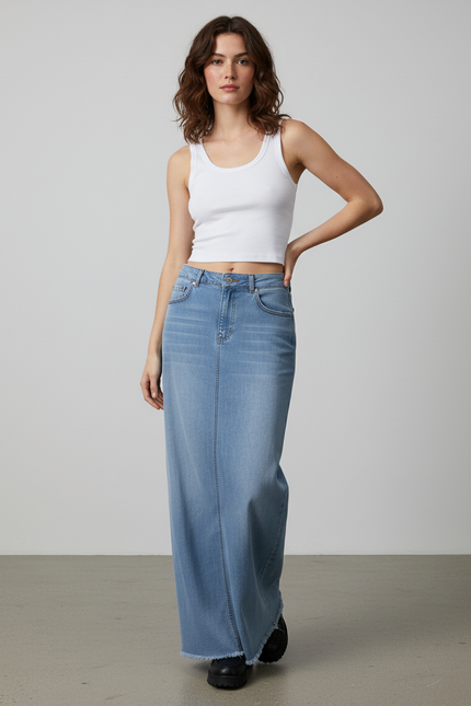 Jupe Jean Longue Bleu Clair Décontractée