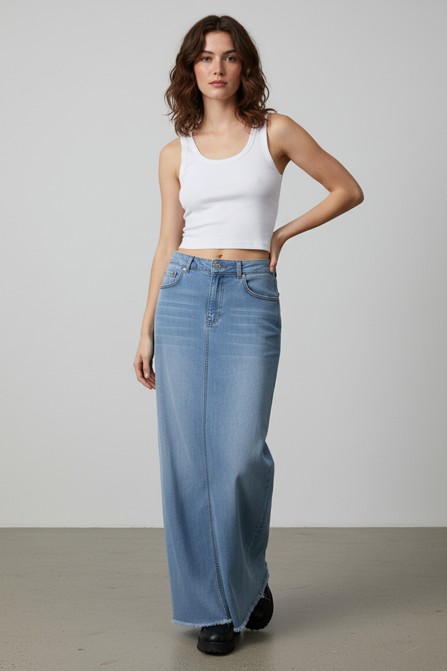 Jupe Jean Longue Bleu Clair Décontractée