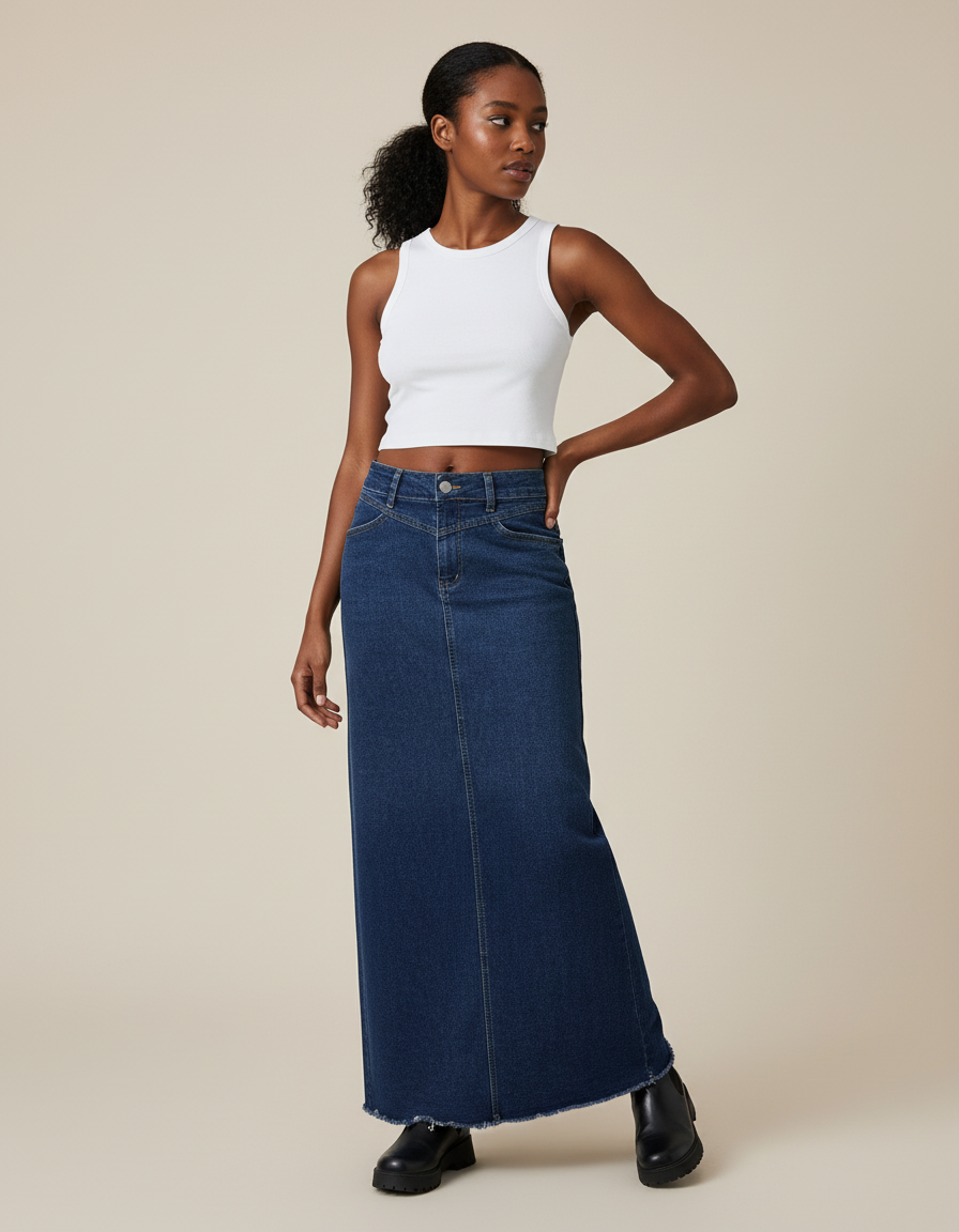 Jupe Jean Longue A-Line Décontractée