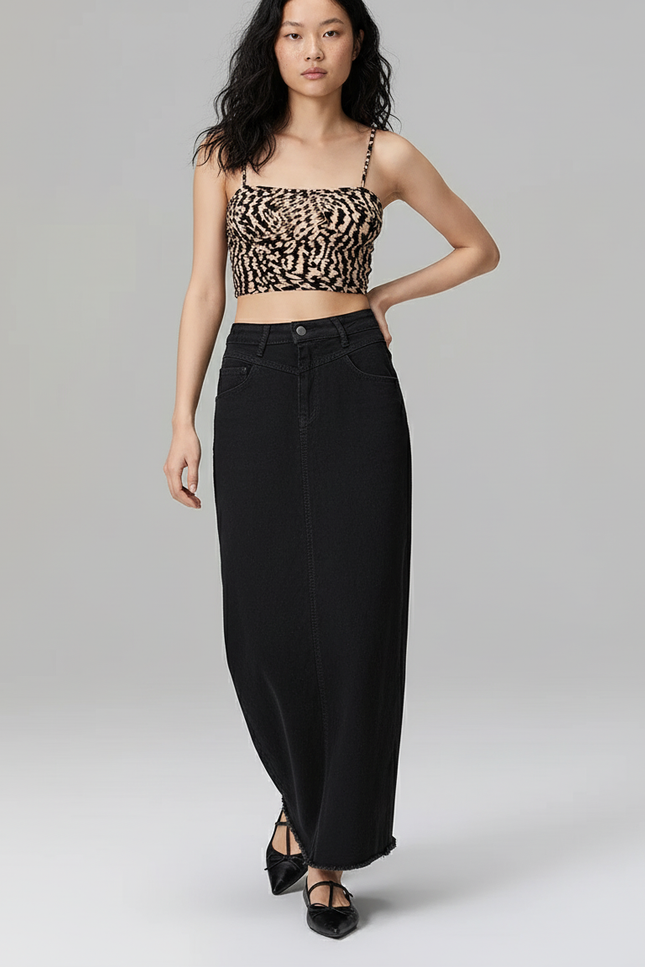 Jupe Jean Noire Longue A-Line Chic