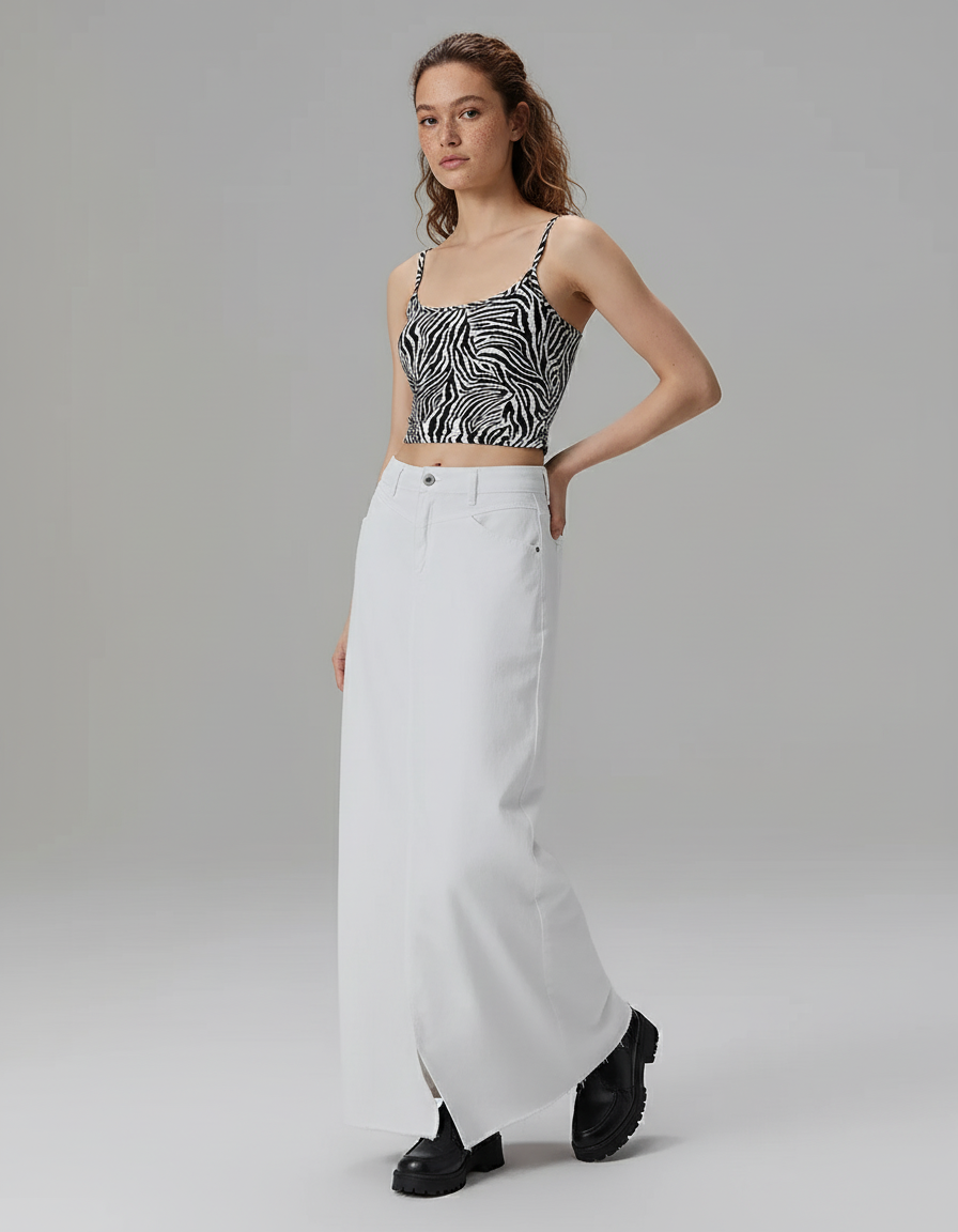 Jupe Jean Blanc Longue Décontractée