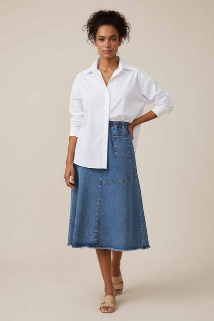 Jupe Jean A-Line Midi Fluide