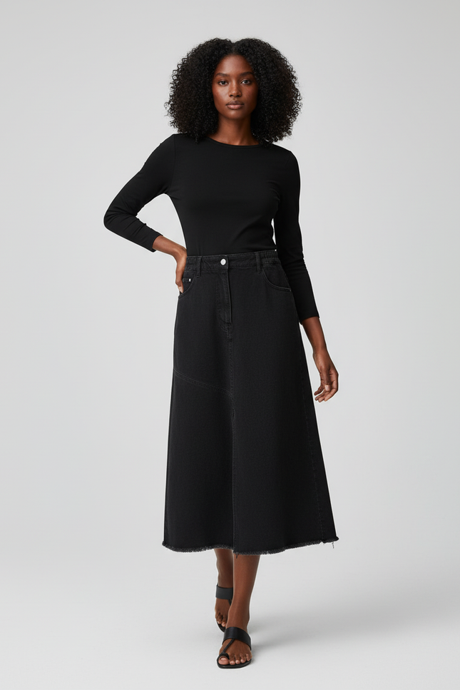 Jupe Jean Noire Évasée Chic