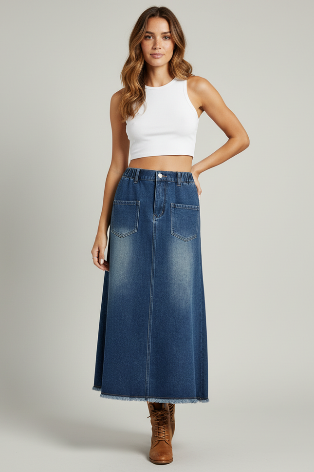 Jupe Jean Longue Évasée Fluide Agréable