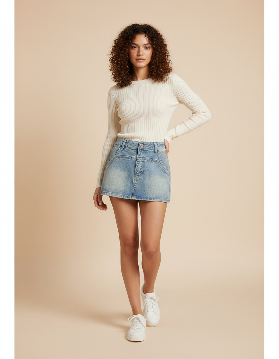 Jupe Jean Taille Haute Courte Y2K