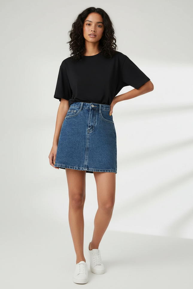 Jupe Jean Bleue Coupe Évasée Décontractée