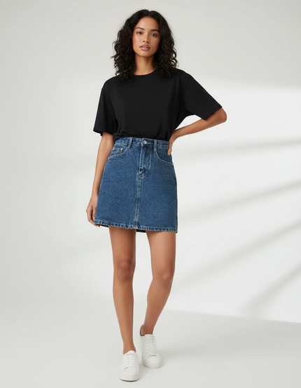 Jupe Jean Bleue Coupe Évasée Décontractée