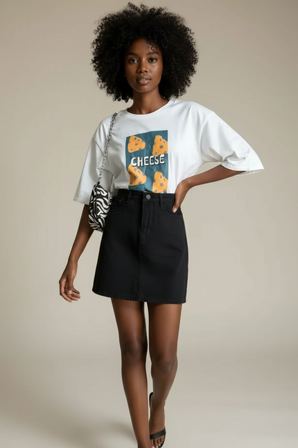 Jupe Jean Noire A-Line Décontractée