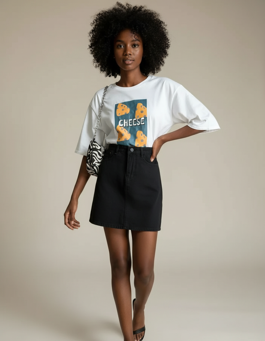 Jupe Jean Noire A-Line Décontractée