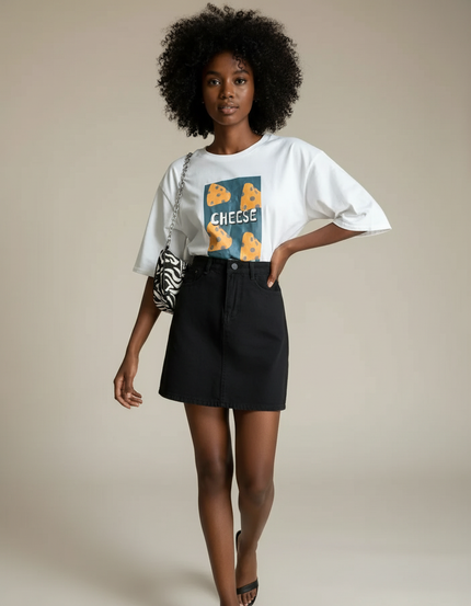 Jupe Jean Noire A-Line Décontractée