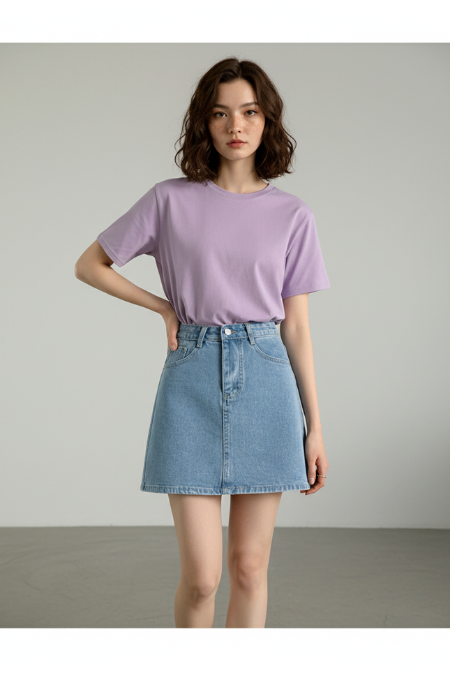 Jupe Jean Bleu Clair Mini Décontractée Vaporeuse