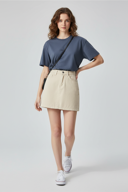 Jupe Jean Beige Mini Décontractée
