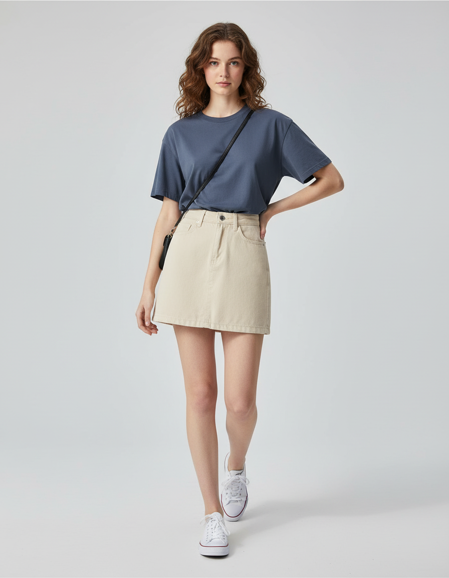 Jupe Jean Beige Mini Décontractée