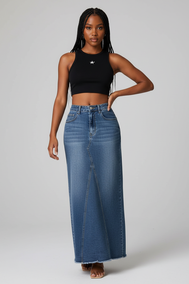 Jupe En Jean Moulante Longue