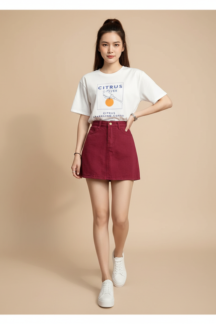 Jupe Jean Rouge Bordeaux Mini Décontractée