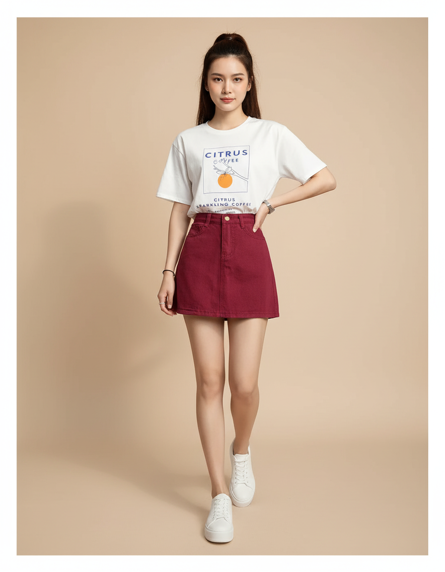 Jupe Jean Rouge Bordeaux Mini Décontractée