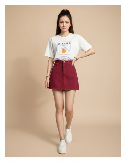 Jupe Jean Rouge Bordeaux Mini Décontractée