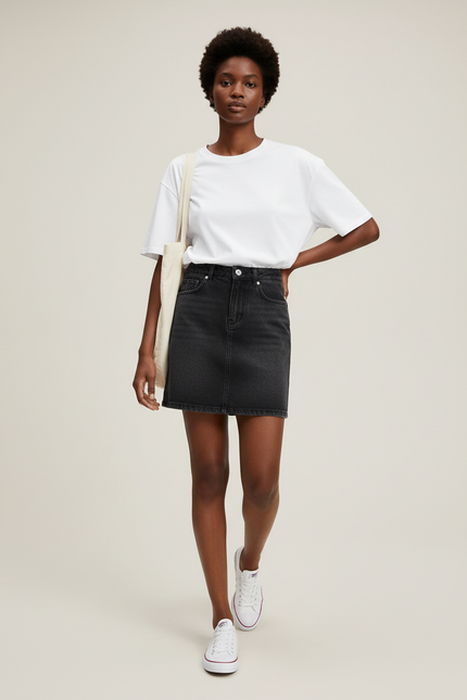 Jupe Jean Noir Délavé Mini Décontractée