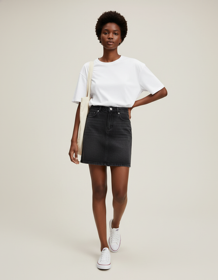Jupe Jean Noir Délavé Mini Décontractée