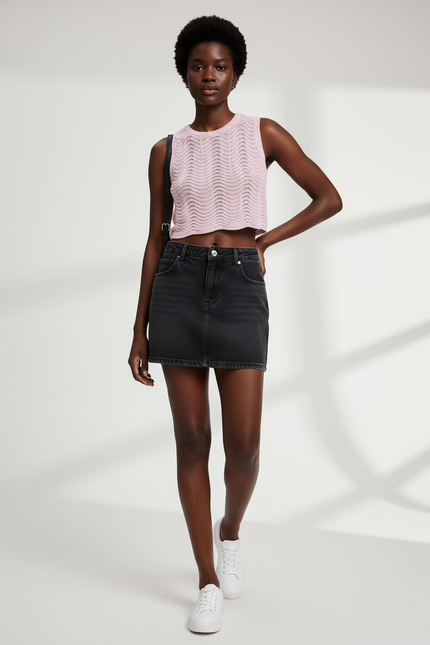 Jupe Jean Mini Gris Délavé Décontractée