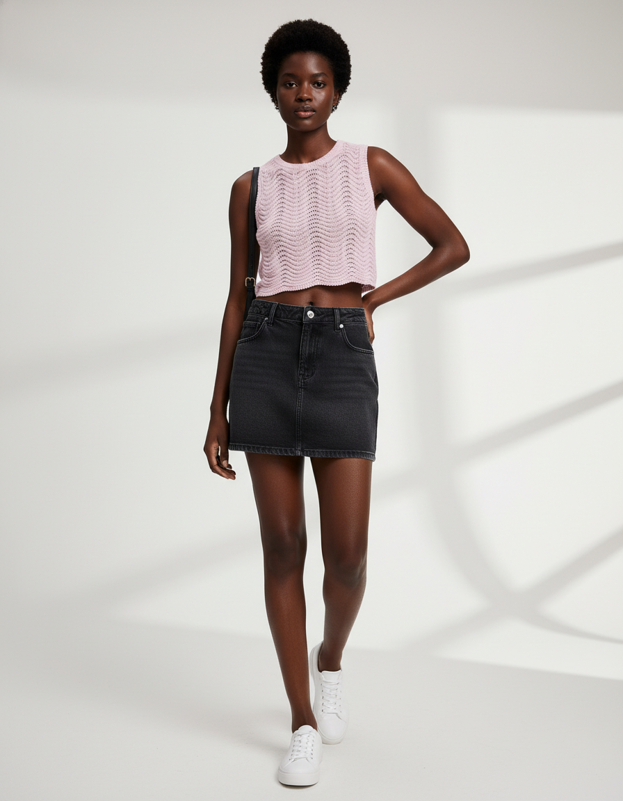 Jupe Jean Mini Gris Délavé Décontractée