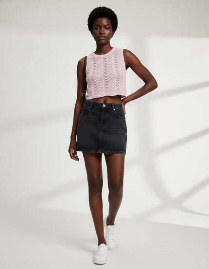 Jupe Jean Mini Gris Délavé Décontractée