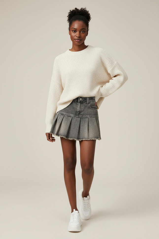 Jupe Jean Gris Délavé Plissée Vintage