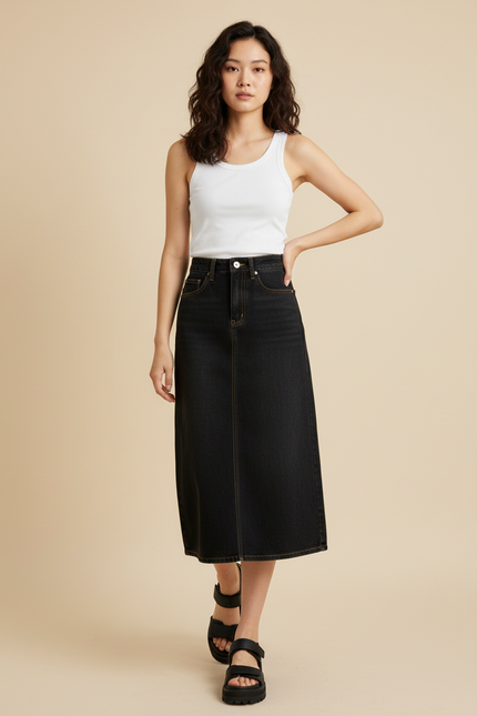 Jupe Jean Noir Taille Haute Chic