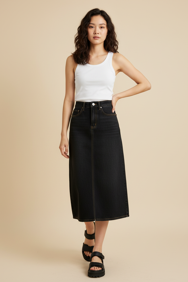 Jupe Jean Noir Taille Haute Chic