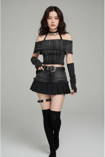 Jupe Jean Délavée Plissée Goth