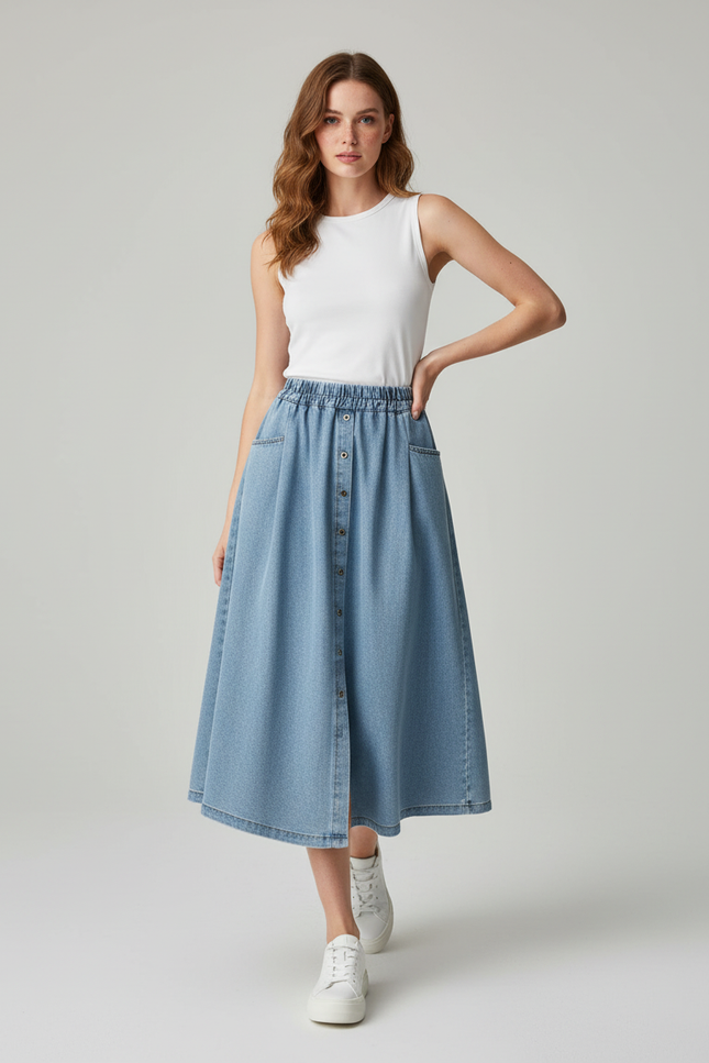Jupe Jean Bleu Clair Évasée Décontractée