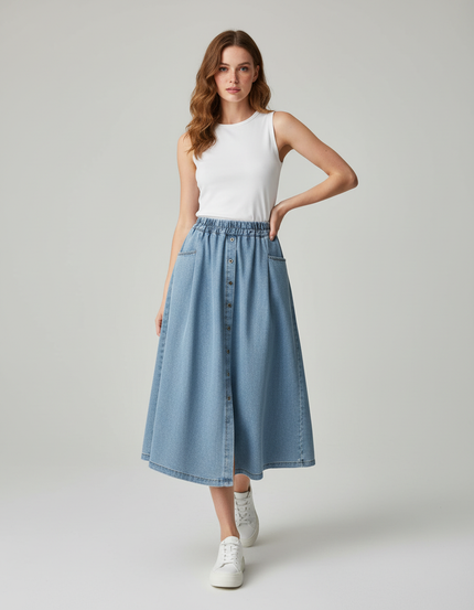 Jupe Jean Bleu Clair Évasée Décontractée