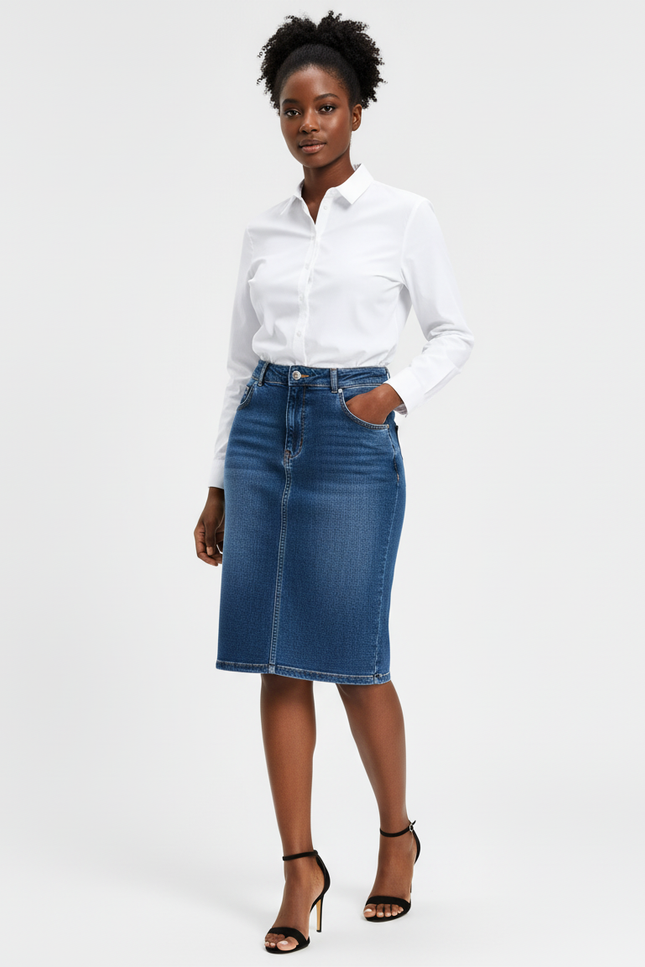 Jupe Jean Droite Mi-Longue Chic