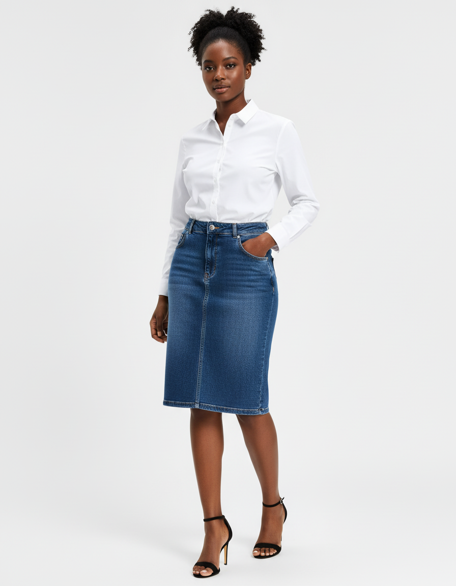 Jupe Jean Droite Mi-Longue Chic