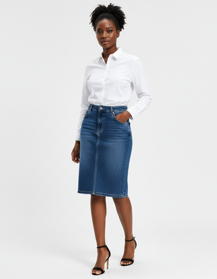 Jupe Jean Droite Mi-Longue Chic