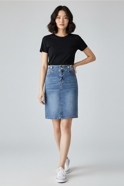 Jupe Jean Bleu Clair Taille Haute Décontractée