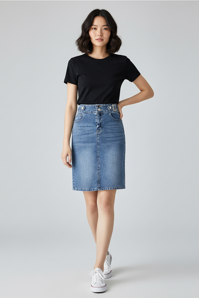 Jupe Jean Bleu Clair Taille Haute Décontractée