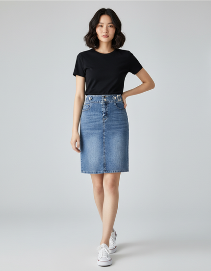 Jupe Jean Bleu Clair Taille Haute Décontractée