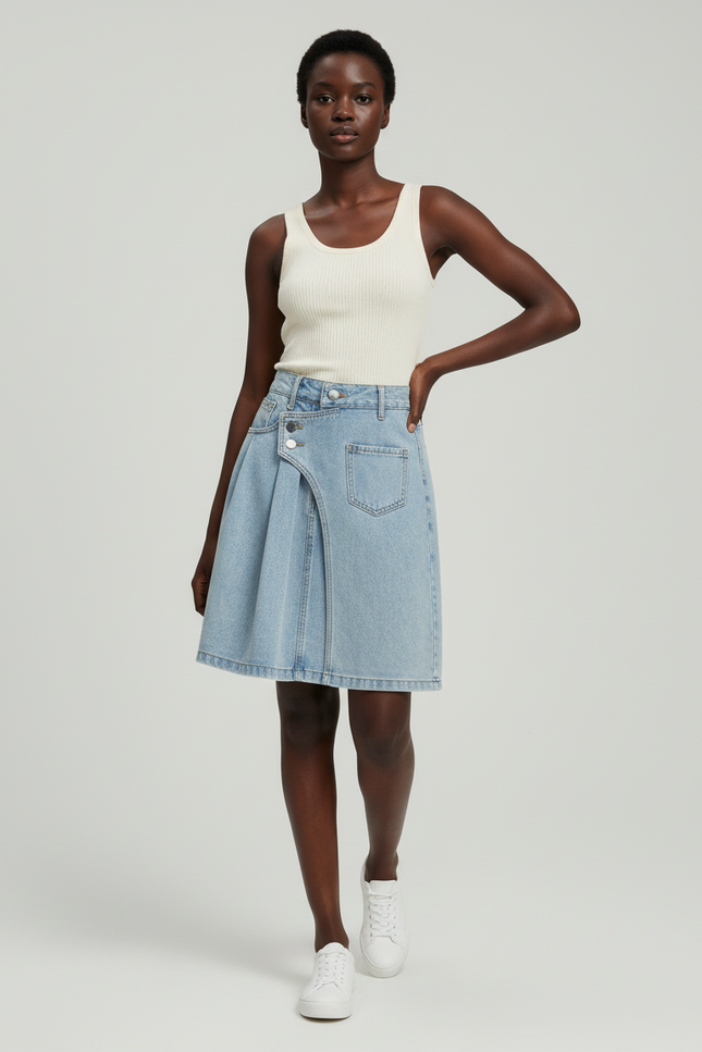 Jupe Jean Croisée Plissée Vintage