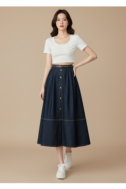 Jupe Jean Bleu Foncé Évasée Décontractée