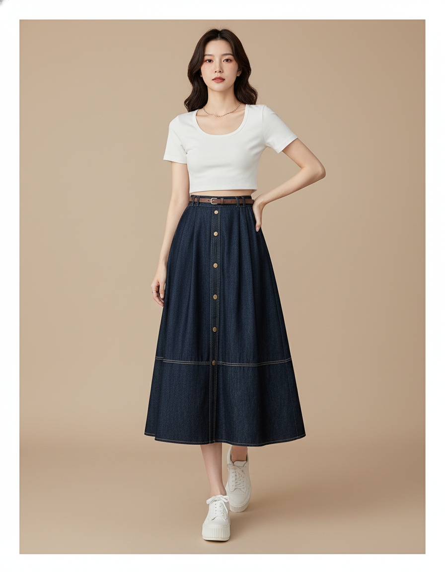 Jupe Jean Bleu Foncé Évasée Décontractée