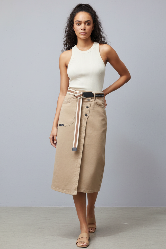 Jupe Jean Taille Haute Boutonnée Rétro