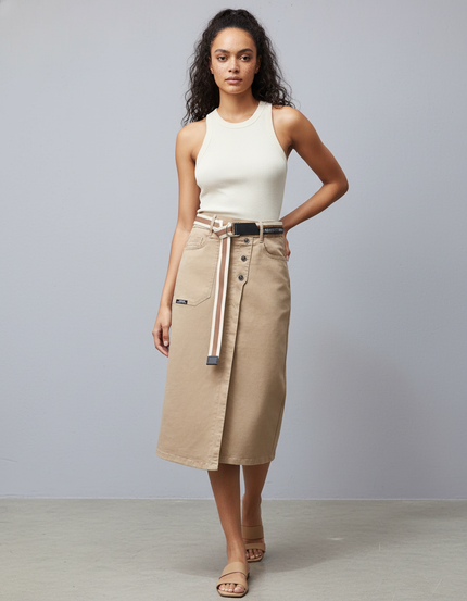 Jupe Jean Taille Haute Boutonnée Rétro