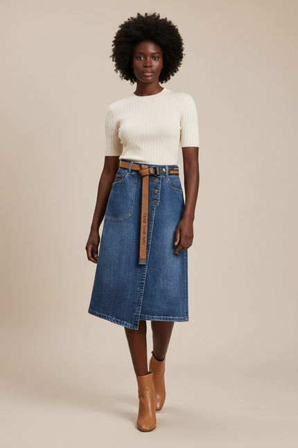 Jupe Jean Taille Haute Asymétrique Chic